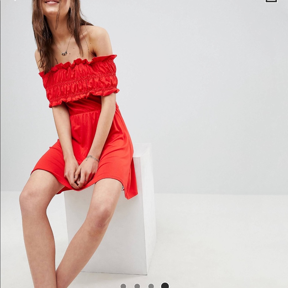 ASOS off shoulder shirred panel skater sundress